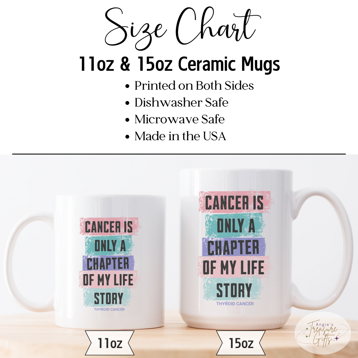 Thyroid Cancer Survivor Mug - Teal Pink Purple Cancer Ribbon Coffee Cup – Cancer Is Only a Chapter Awareness Mug 11oz 15oz