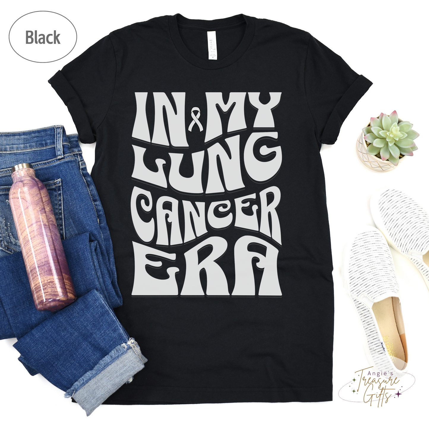 In My Lung Cancer Era Shirt – White Awareness Ribbon – Bella Canvas 3001 Unisex Tee – Cancer Support Gift