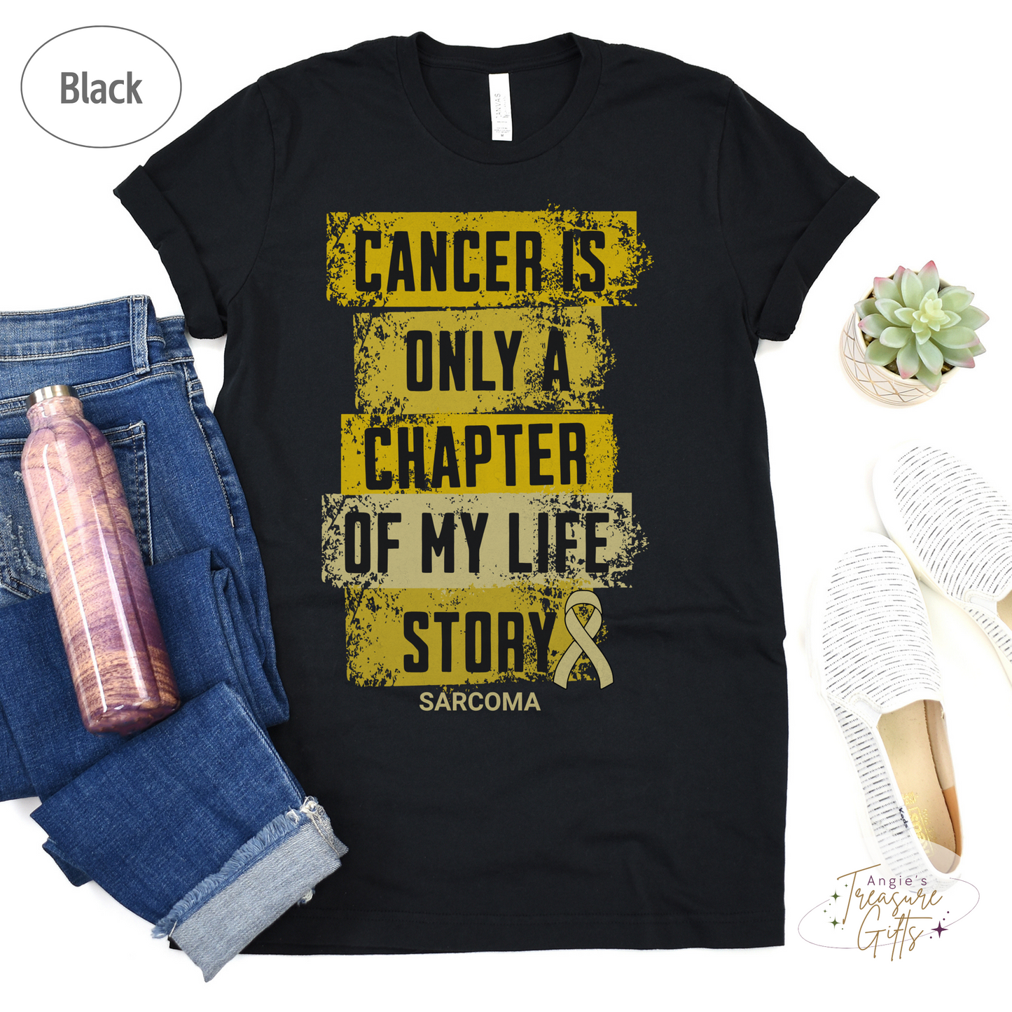 Sarcoma Cancer Awareness T-Shirt – Cancer Is Only a Chapter of My Life Story – Yellow Ribbon Survivor & Support Shirt