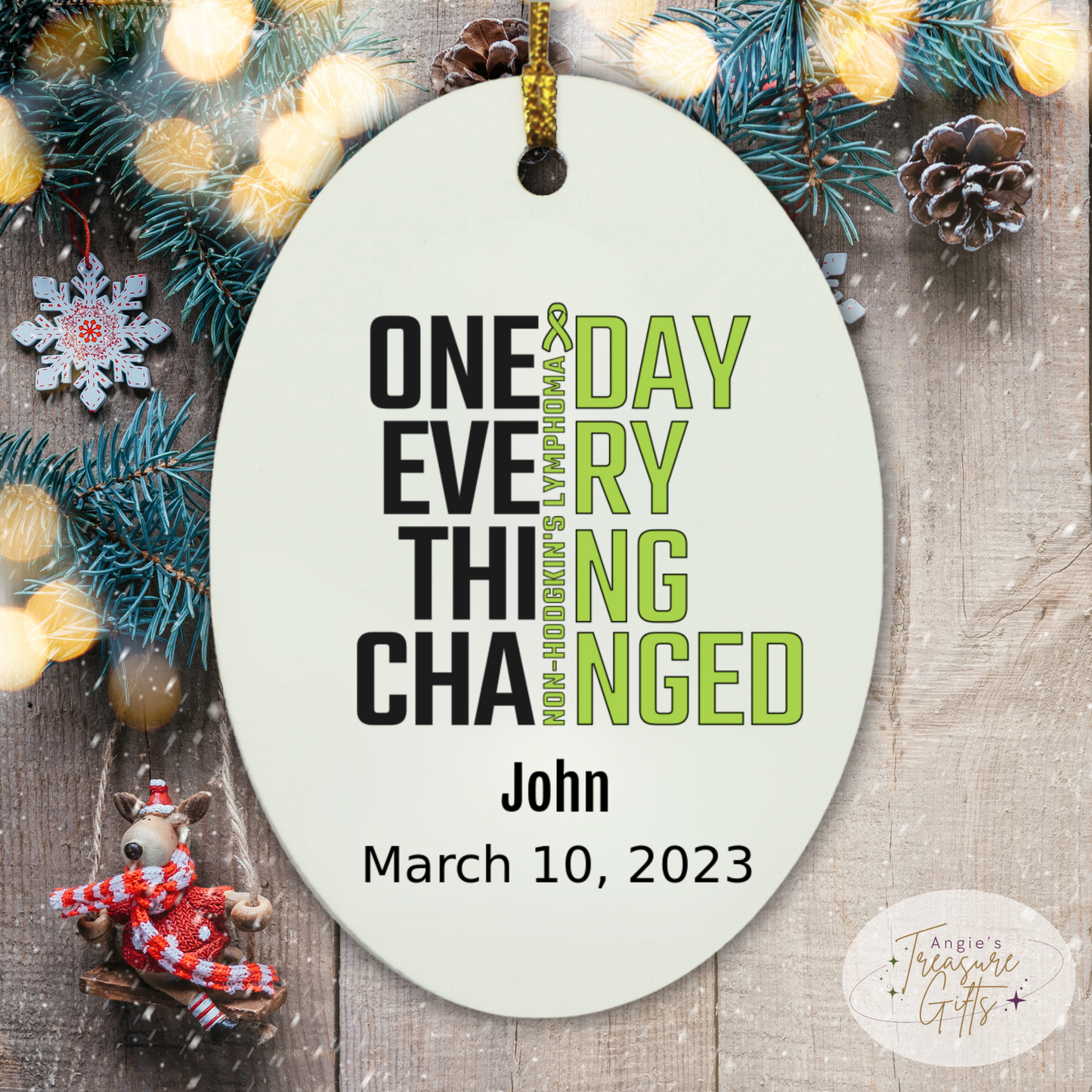One Day Everything Changed Non-Hodgkin’s Lymphoma Awareness Ornament – Personalized Survivor Gift
