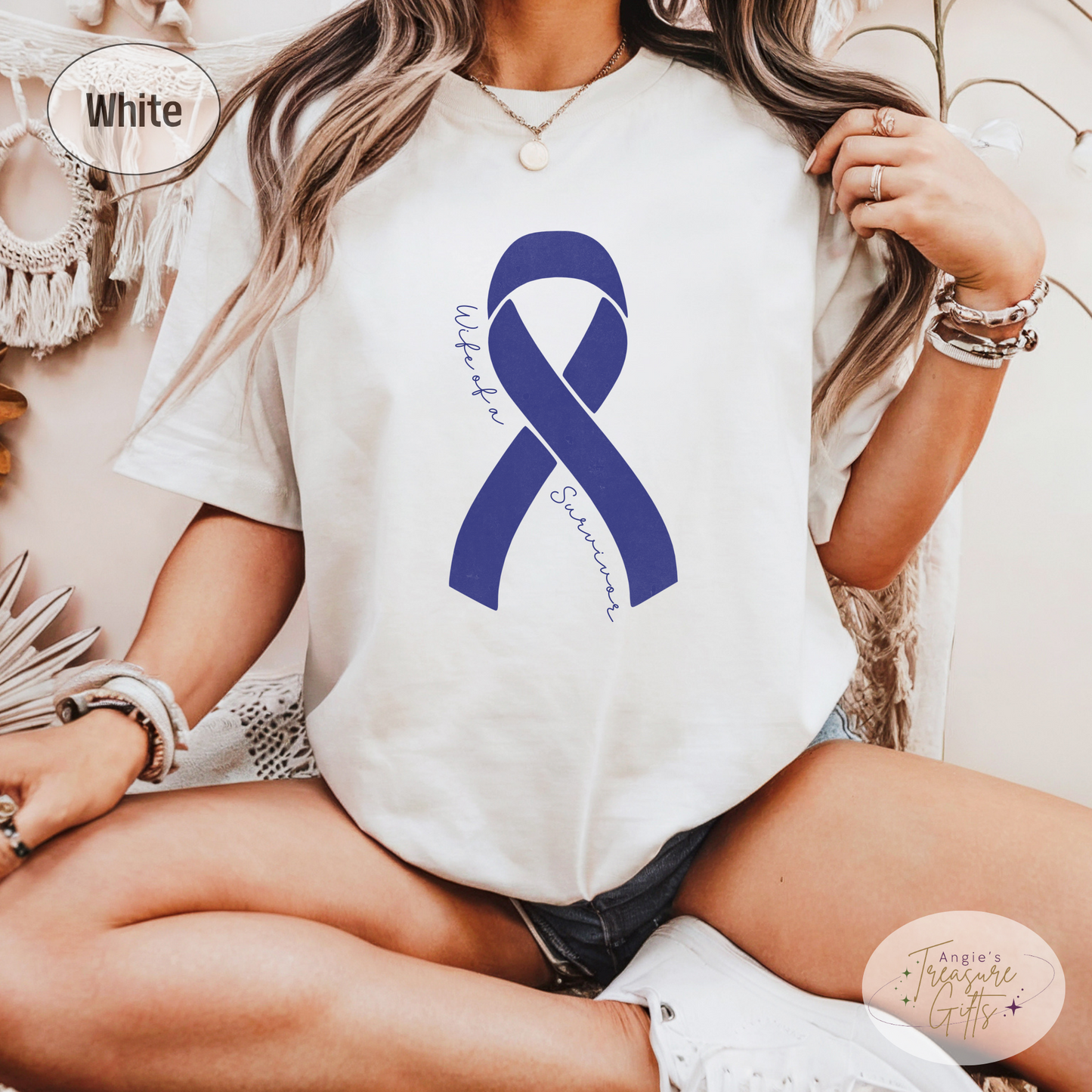 Personalized Colon Cancer Awareness Shirt – Dark Blue Ribbon Tee – Customizable Survivor, Warrior, Fighter Support – Bella Canvas 3001