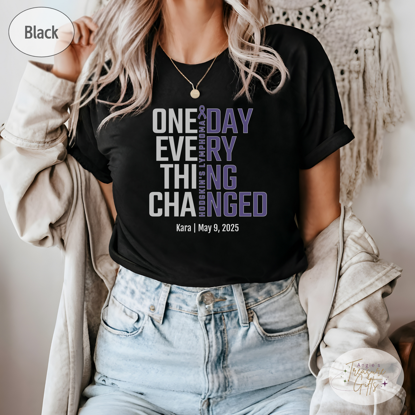 Personalized Hodgkin’s Lymphoma Awareness T-Shirt – One Day Everything Changed – Custom Survivor, Warrior, Memorial Gift