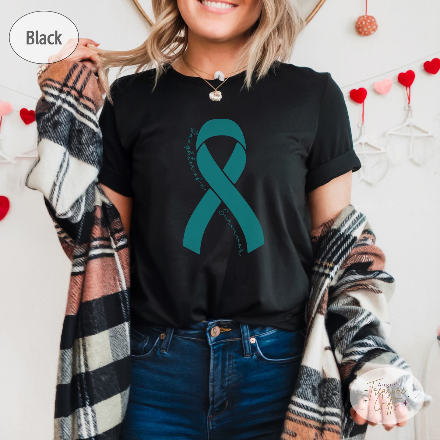 Personalized Ovarian Cancer Awareness Shirt – Teal Ribbon Tee – Customizable Survivor, Warrior, Fighter Support – Bella Canvas 3001