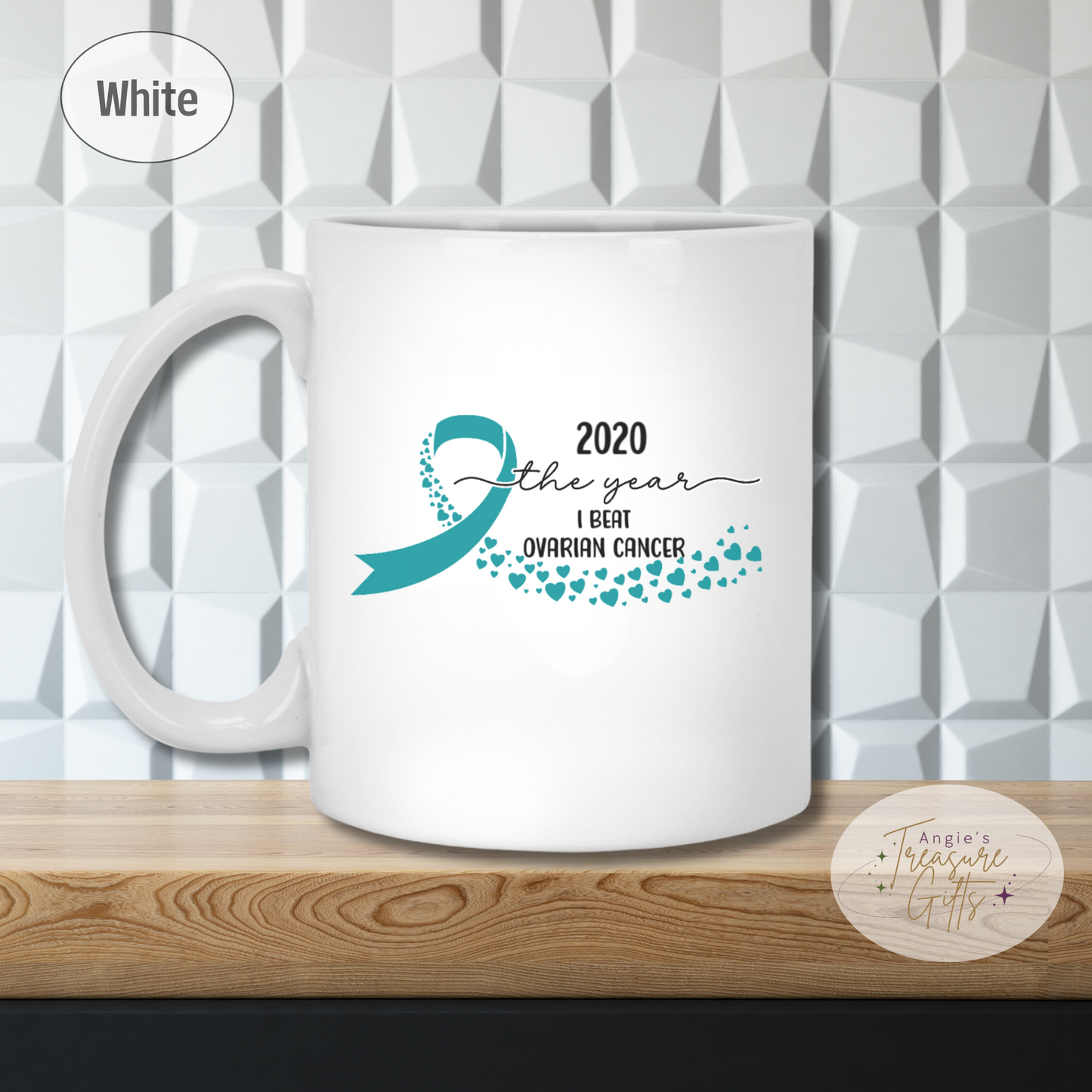 Personalized Ovarian Cancer Survivor Mug – Teal Awareness Ribbon Coffee Cup