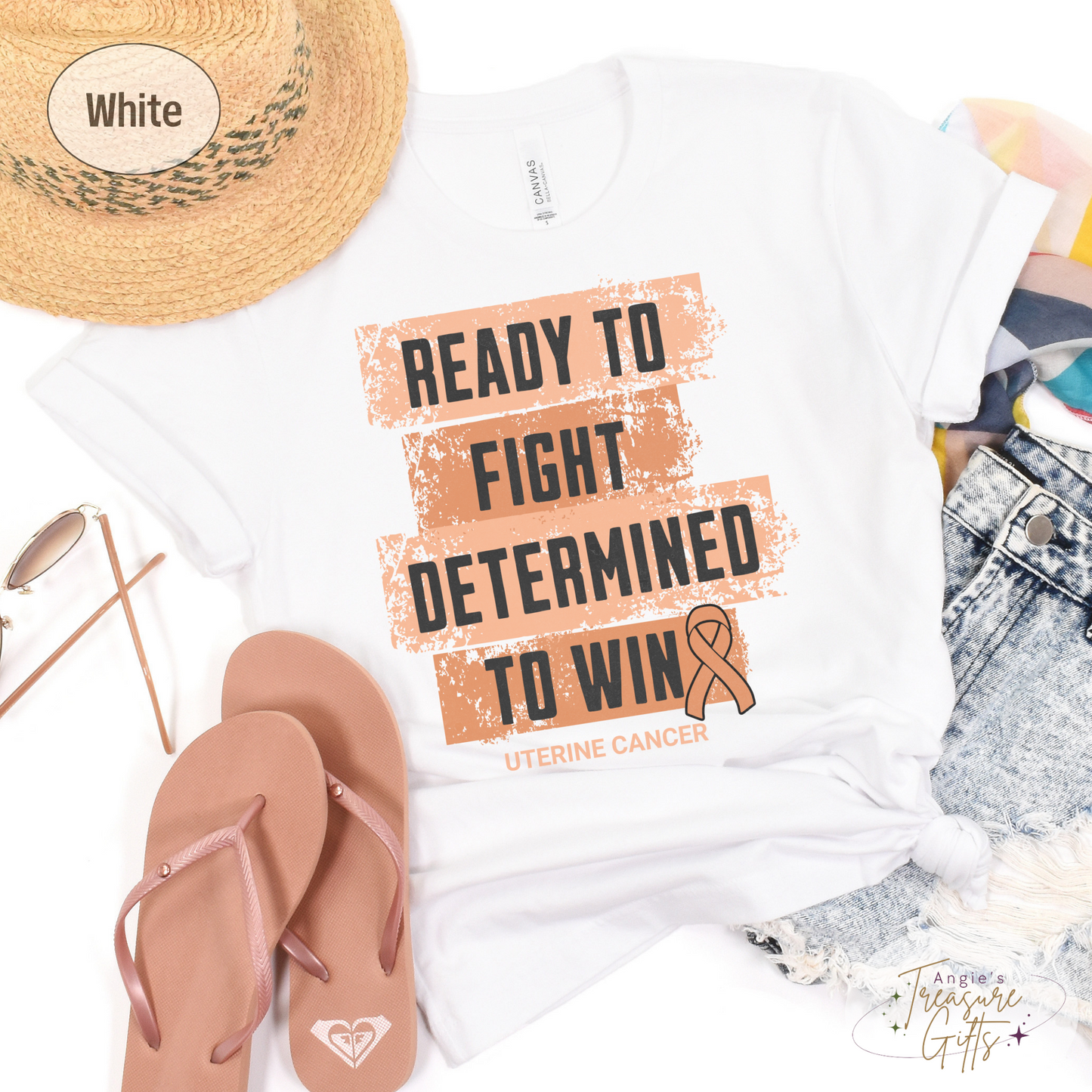 Uterine Cancer Awareness T-Shirt – Peach Ribbon Survivor Gift – Ready to Fight Determined to Win