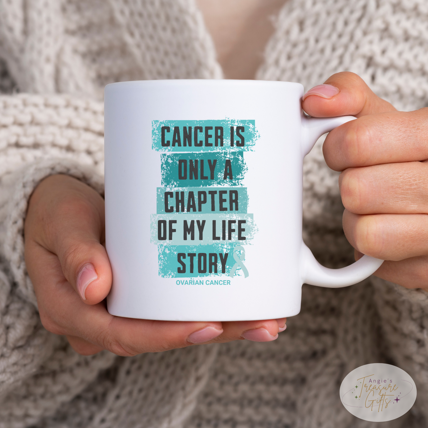 Ovarian Cancer Survivor Mug - Teal Ribbon Ceramic Mug - Women's Cancer Awareness, Mother's Day Gift for Cancer Survivor