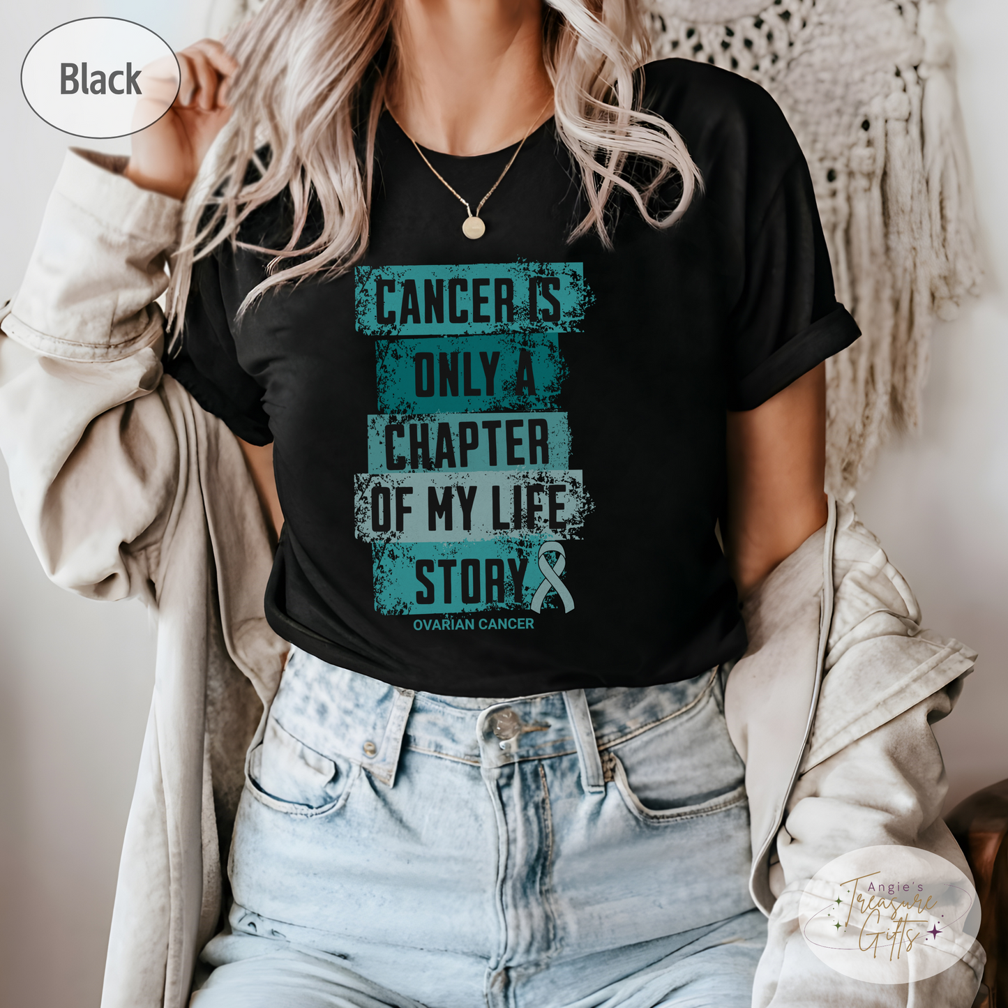 Ovarian Cancer Awareness T-Shirt – Cancer Is Only a Chapter of My Life Story – Teal Ribbon Survivor & Support Shirt