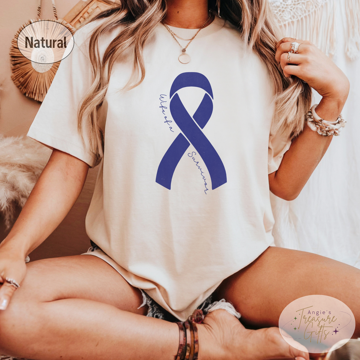 Personalized Colon Cancer Awareness Shirt – Dark Blue Ribbon Tee – Customizable Survivor, Warrior, Fighter Support – Bella Canvas 3001