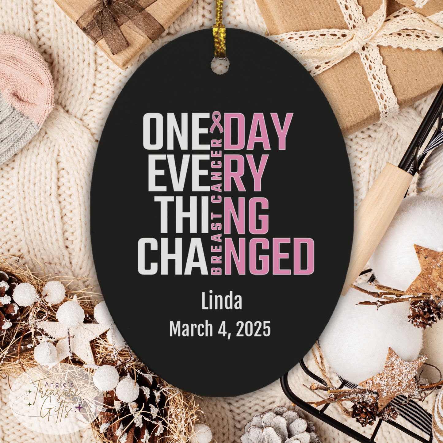 One Day Everything Changed Breast Cancer Awareness Ornament – Personalized Survivor Gift
