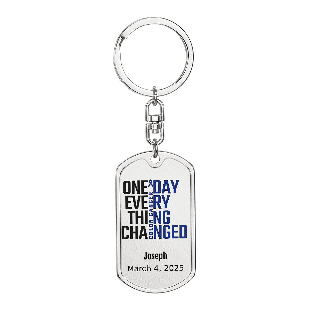 Personalized Colon Cancer Dog Tag Necklace or Keychain – One Day Everything Changed – Custom Cancer Gift and Keepsake