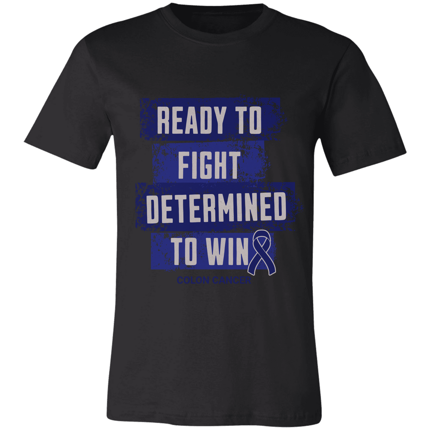 Colon Cancer Awareness T-Shirt – Ready to Fight Determined to Win – Blue Ribbon Survivor Gift