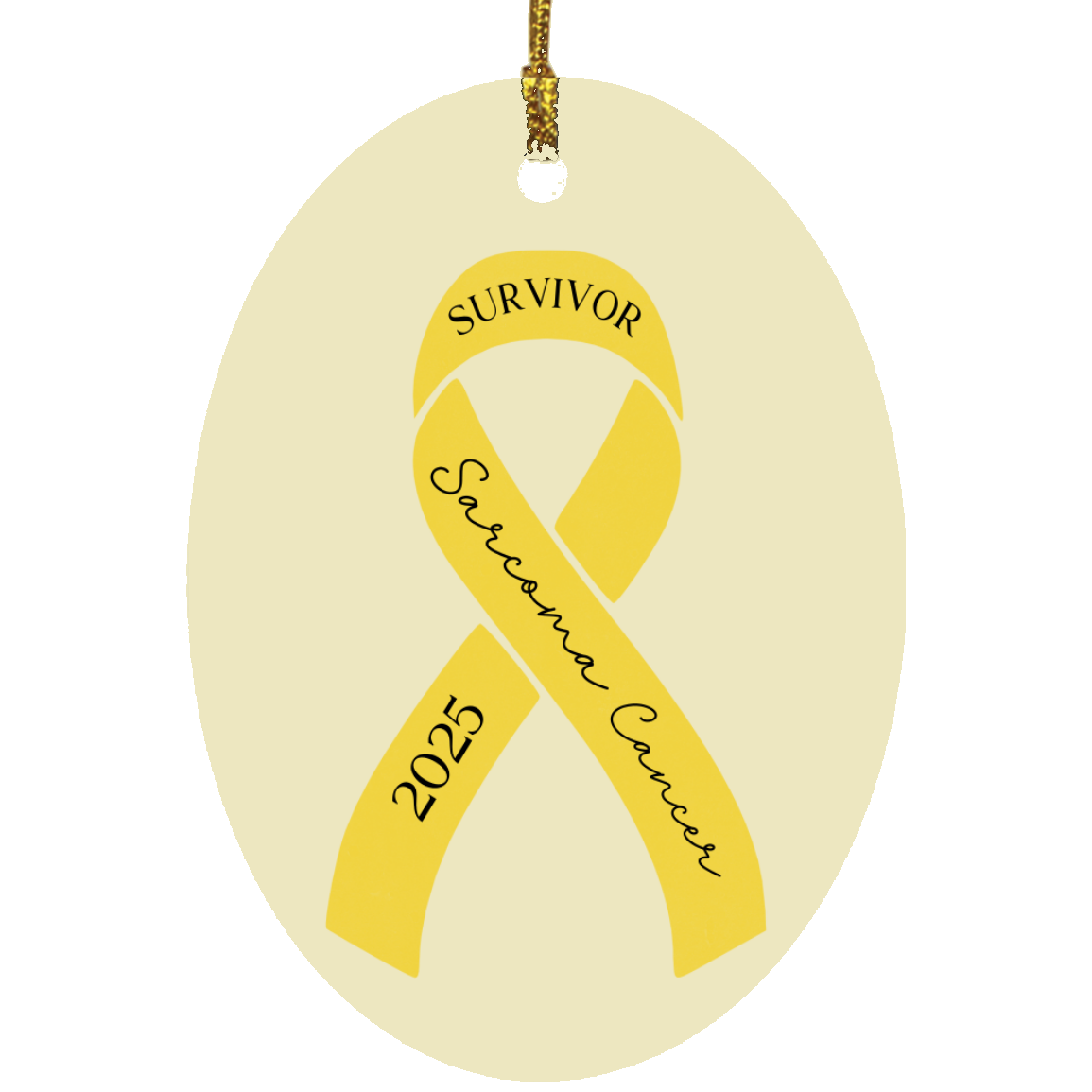 Personalized Sarcoma Cancer Ornament – Yellow Awareness Ribbon – Survivor, Warrior, or Fighter – Custom Year Keepsake Gift