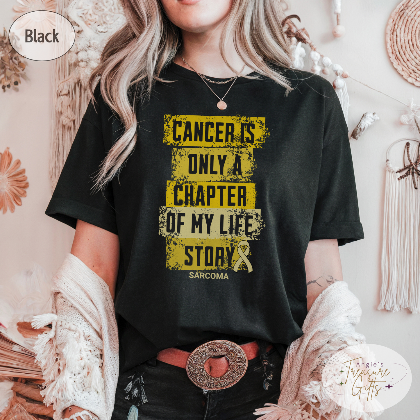 Sarcoma Cancer Awareness T-Shirt – Cancer Is Only a Chapter of My Life Story – Yellow Ribbon Survivor & Support Shirt