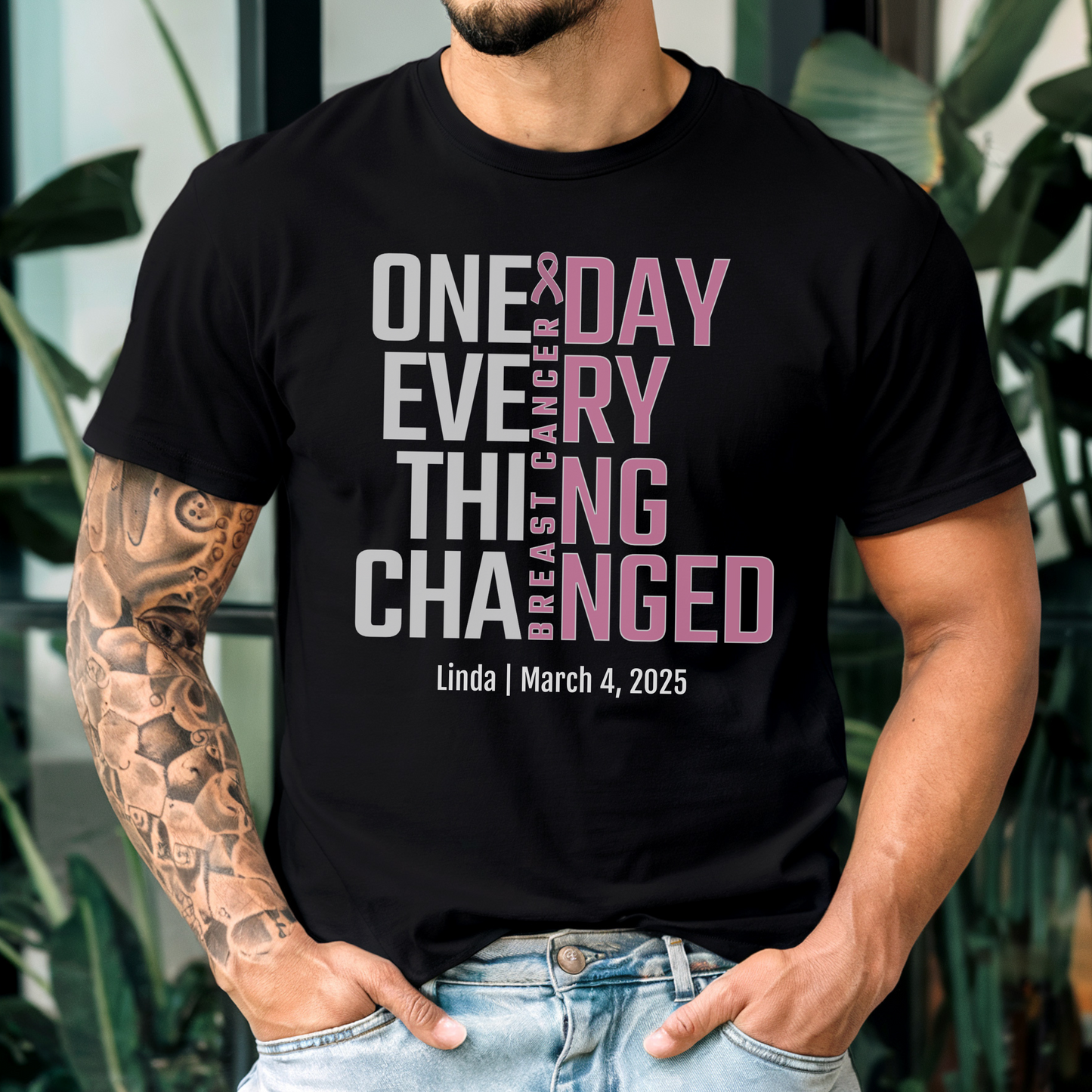 Personalized Breast Cancer Awareness T-Shirt – One Day Everything Changed – Custom Survivor, Warrior, Memorial Gift