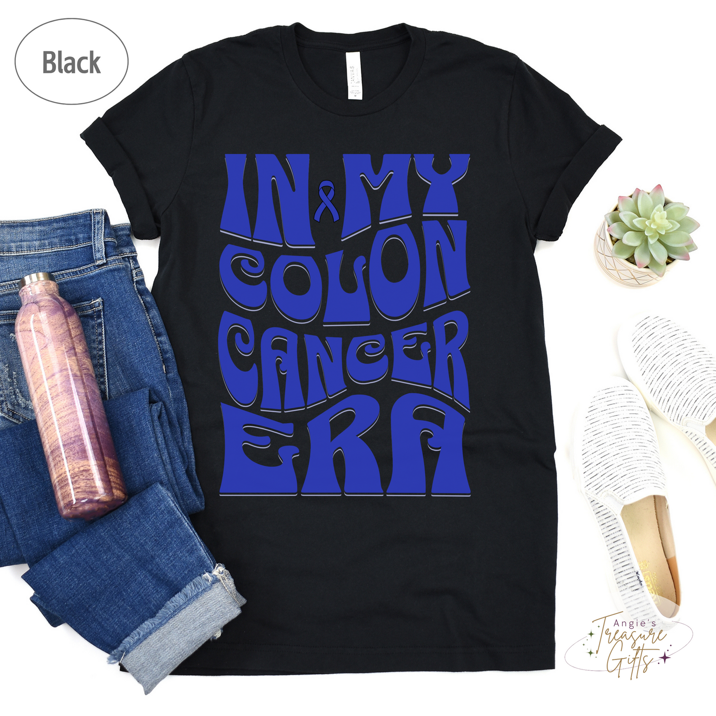 In My Colon Cancer Era Shirt – Dark Blue Awareness Ribbon – Bella Canvas 3001 Unisex Tee