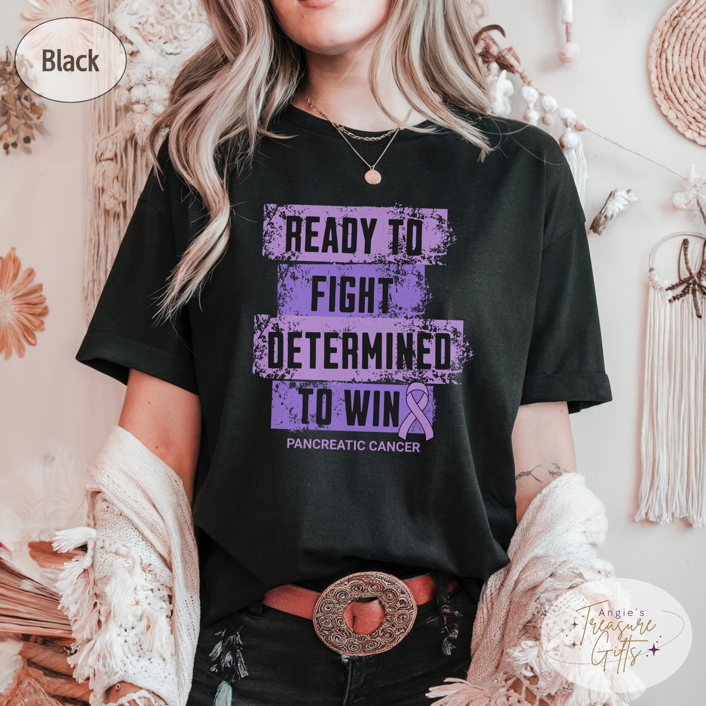 Pancreatic Cancer Awareness T-Shirt – Purple Ribbon Survivor Gift – Ready to Fight Determined to Win