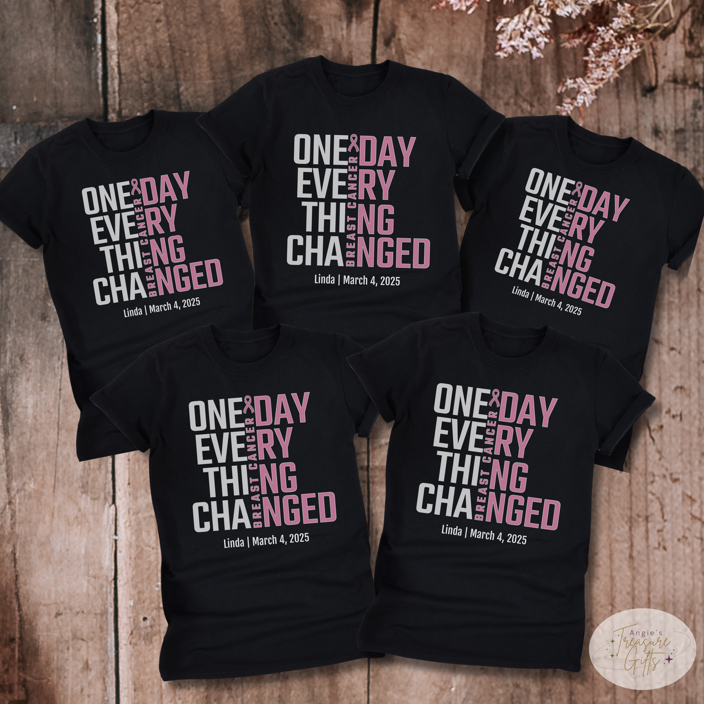 Personalized Breast Cancer Awareness T-Shirt – One Day Everything Changed – Custom Survivor, Warrior, Memorial Gift