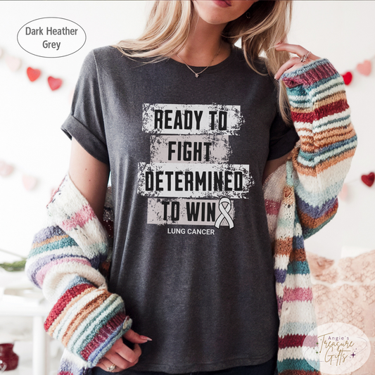 Lung Cancer Awareness T-Shirt – White Ribbon Survivor Gift – Ready to Fight Determined to Win