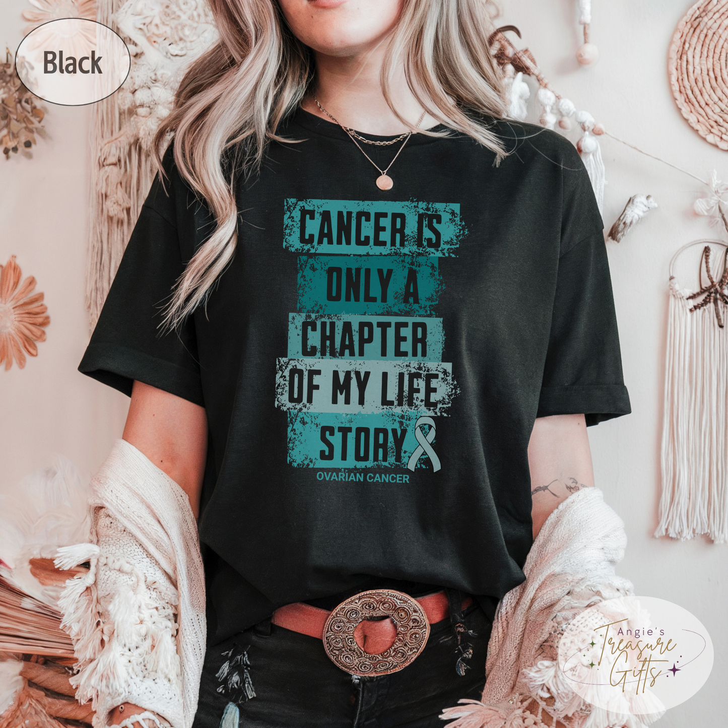 Ovarian Cancer Awareness T-Shirt – Cancer Is Only a Chapter of My Life Story – Teal Ribbon Survivor & Support Shirt