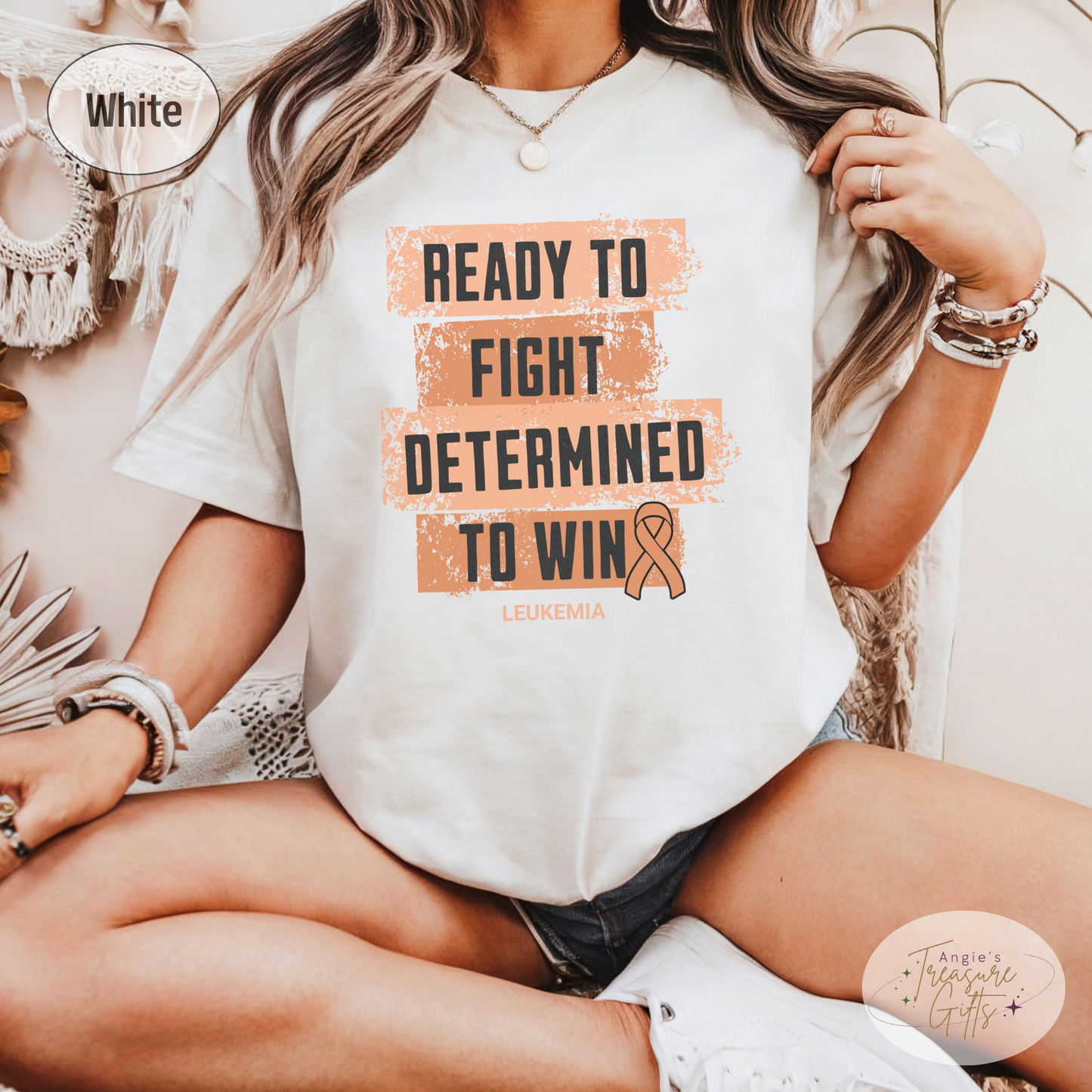 Leukemia Awareness T-Shirt – Orange Ribbon Survivor Gift – Ready to Fight Determined to Win