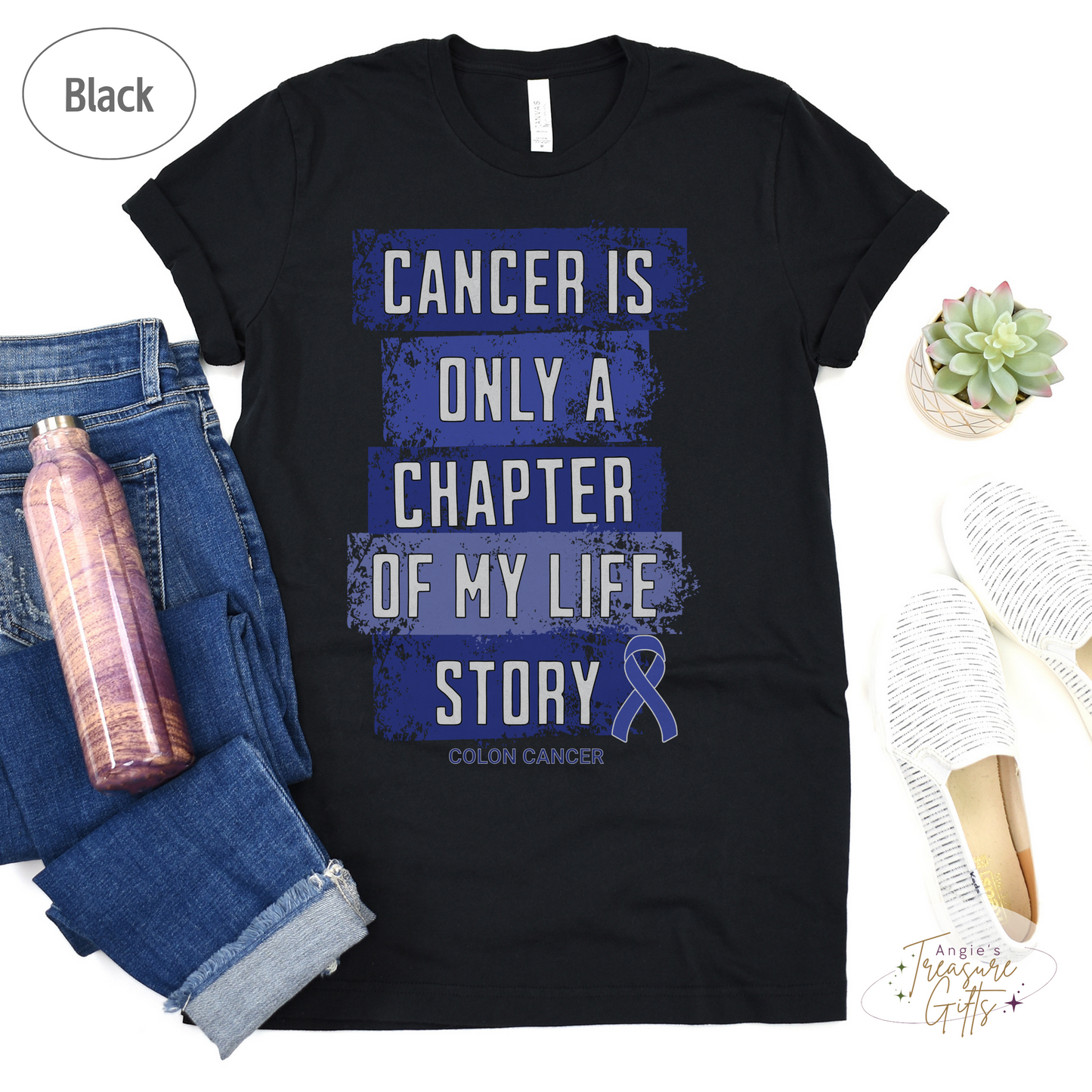 Colon Cancer Awareness T-Shirt – Cancer Is Only a Chapter of My Life Story – Dark Blue Ribbon Cancer Support & Survivor Shirt