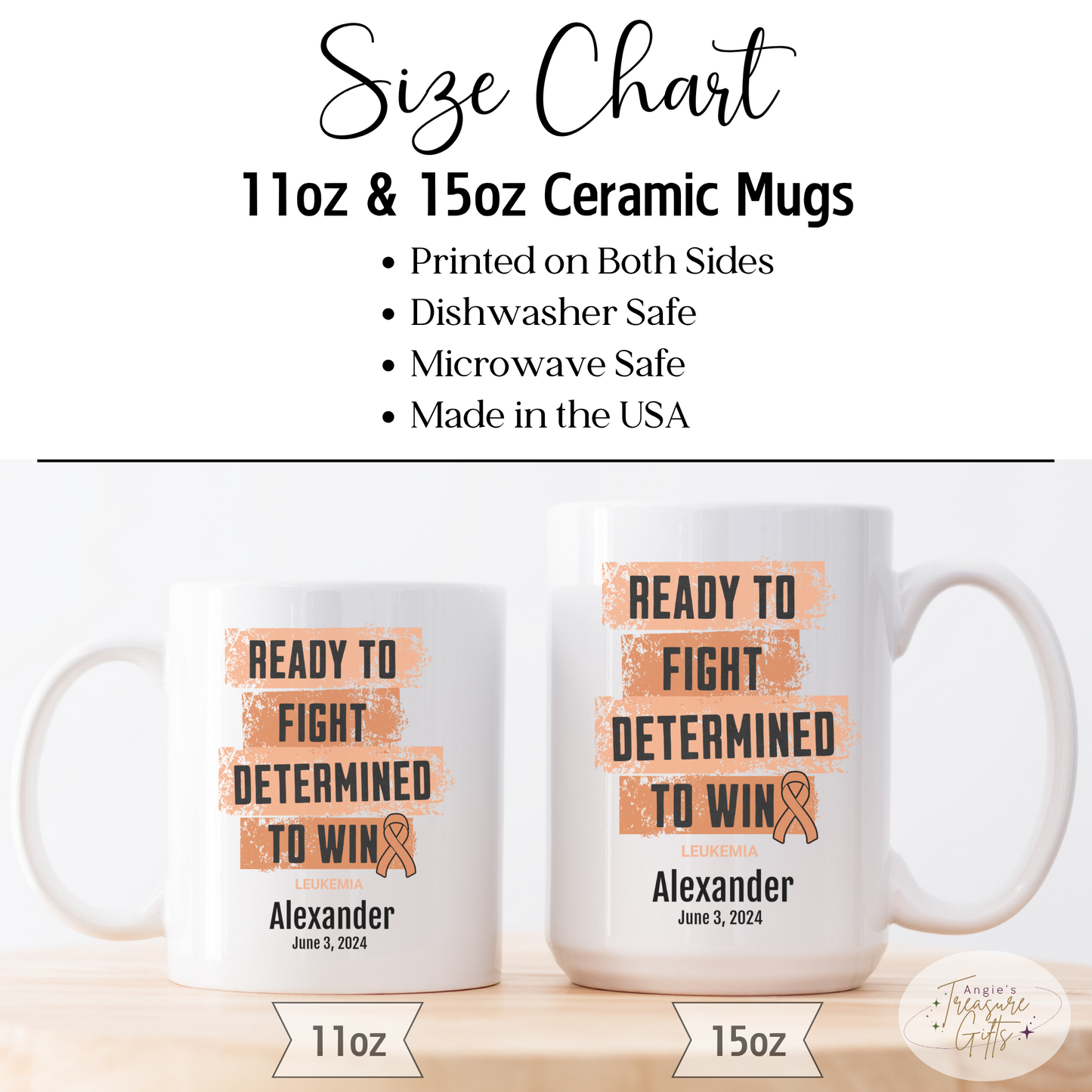 Personalized Leukemia Awareness Mug – “Ready to Fight, Determined to Win” – Orange Ribbon Survivor Gift