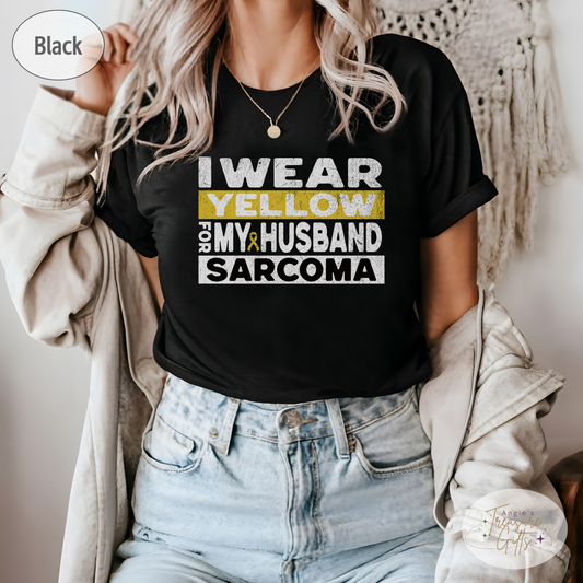 Sarcoma Cancer Awareness Shirt, I Wear Yellow for My Husband Tee, Sarcoma Cancer Awareness T-Shirt, Sarcoma Sweatshirt Support Gift