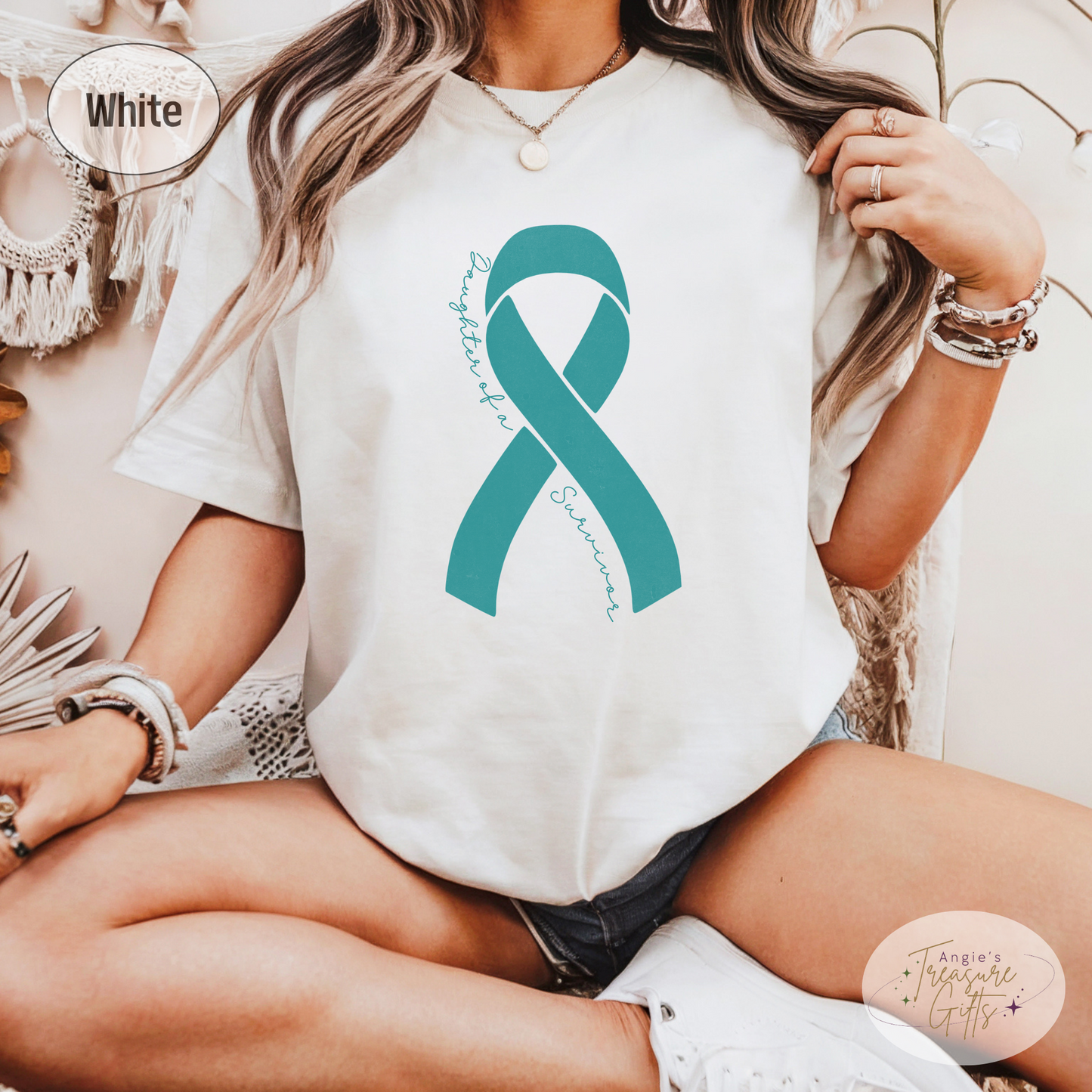 Personalized Ovarian Cancer Awareness Shirt – Teal Ribbon Tee – Customizable Survivor, Warrior, Fighter Support – Bella Canvas 3001