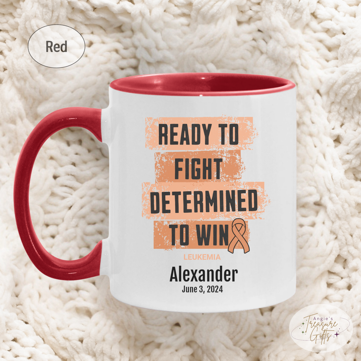 Personalized Leukemia Awareness Mug – “Ready to Fight, Determined to Win” – Orange Ribbon Survivor Gift