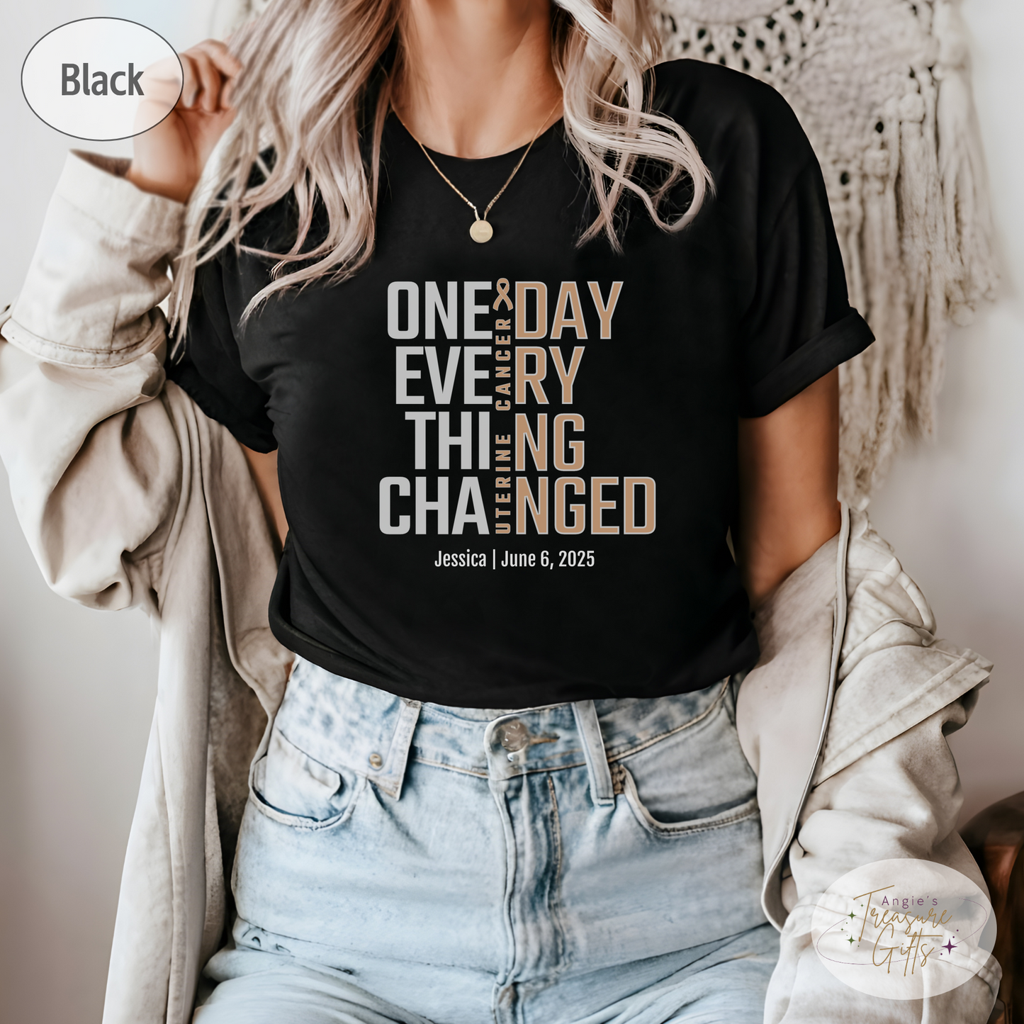 Personalized Uterine Cancer Awareness T-Shirt – One Day Everything Changed – Custom Survivor, Warrior, Memorial Gift
