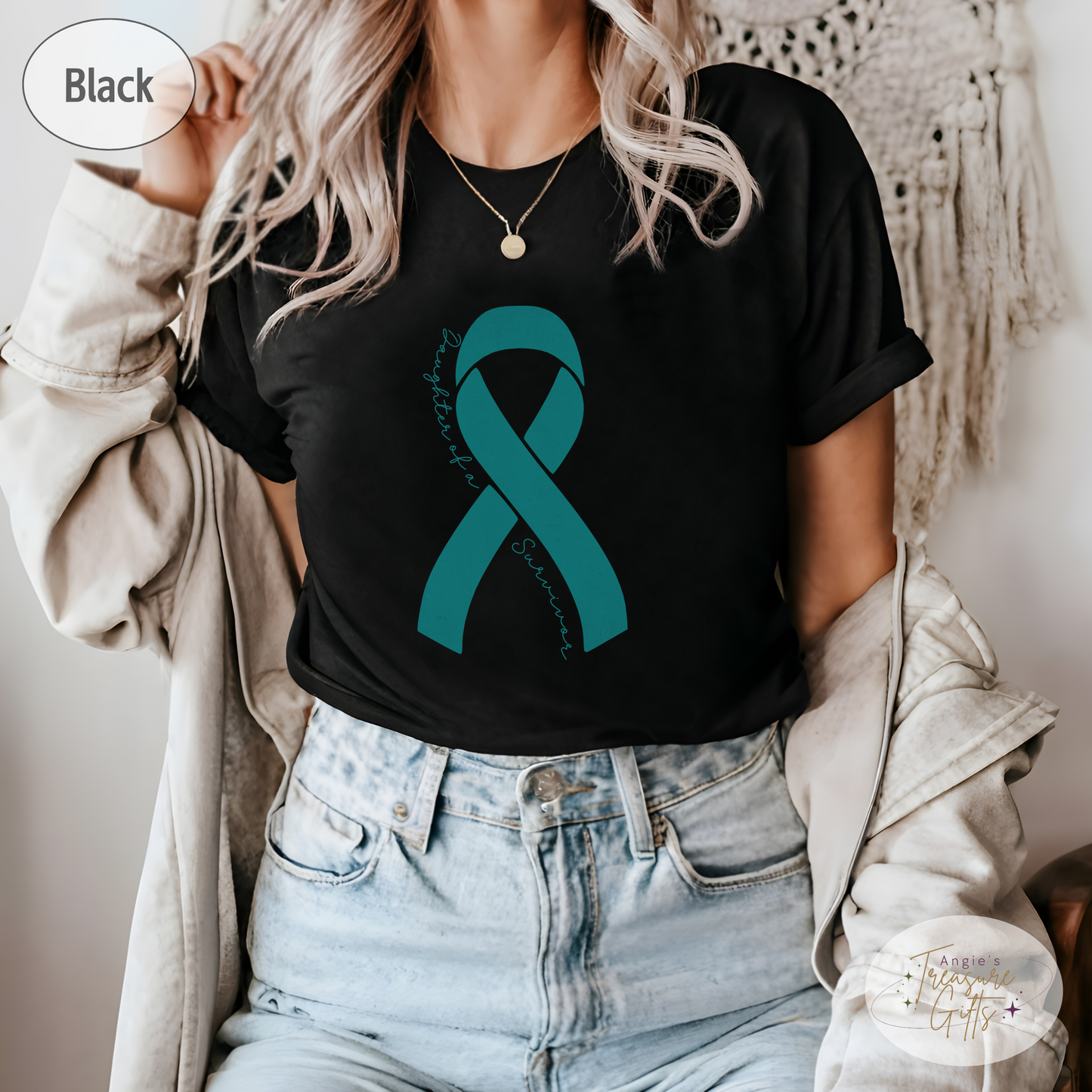 Personalized Ovarian Cancer Awareness Shirt – Teal Ribbon Tee – Customizable Survivor, Warrior, Fighter Support – Bella Canvas 3001
