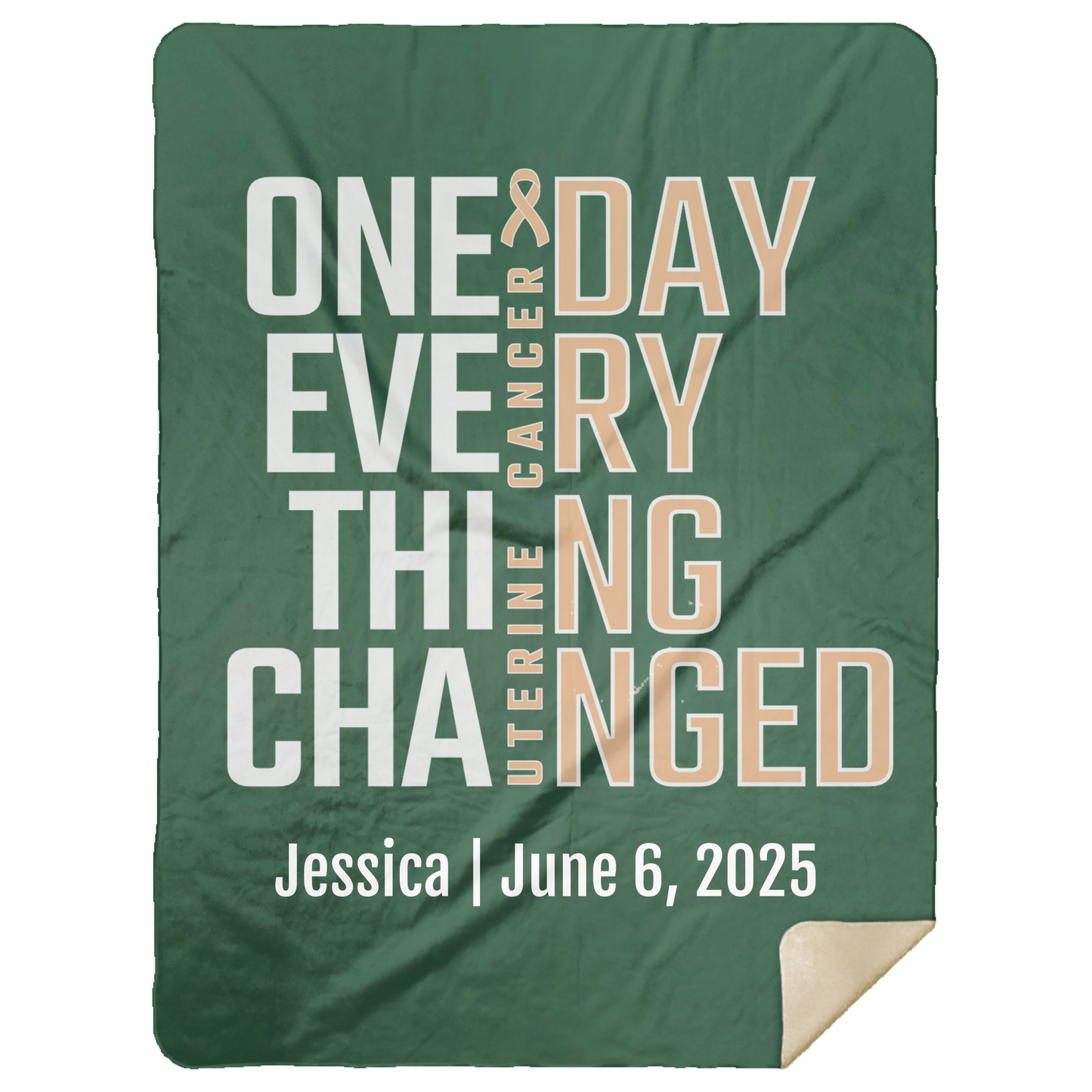 Personalized Uterine Cancer Awareness Sherpa Blanket – One Day Everything Changed – Custom Name & Date - Three Sizes - Peach Ribbon
