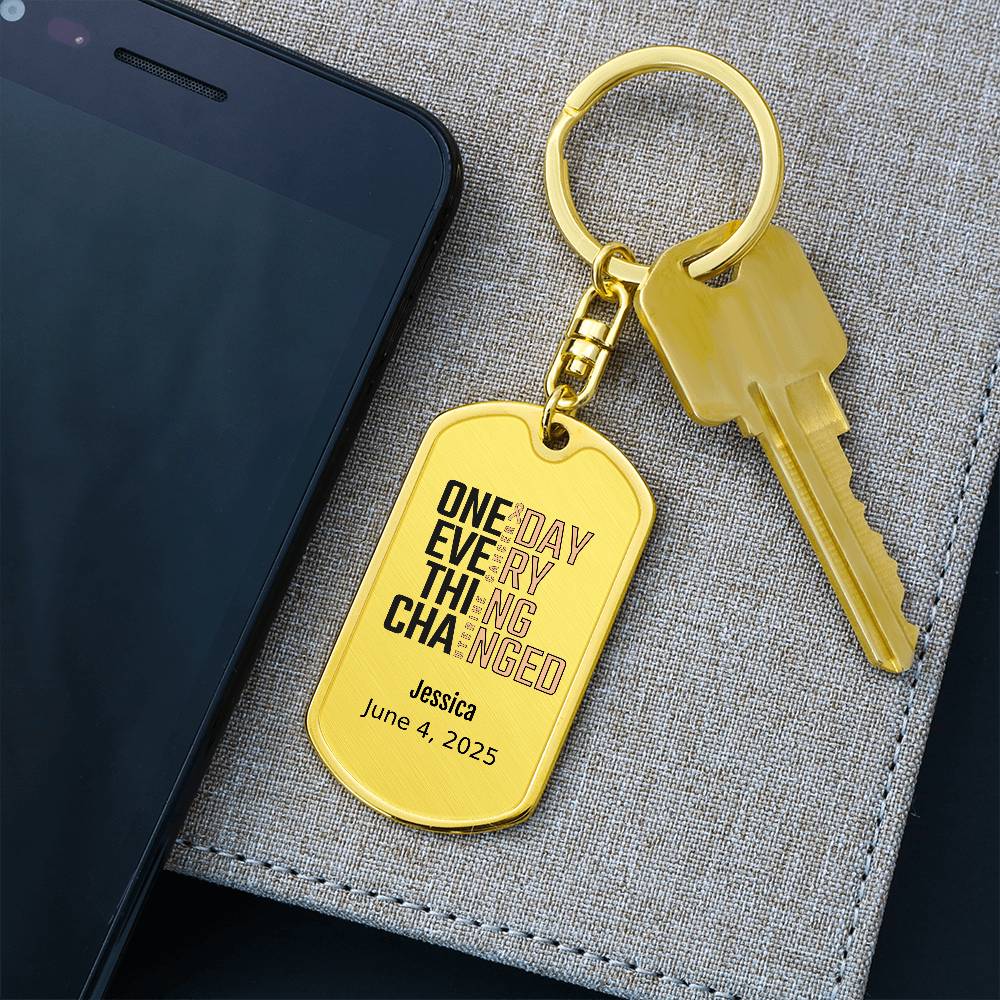 Personalized Uterine Cancer Dog Tag Necklace or Keychain – One Day Everything Changed – Custom Cancer Gift