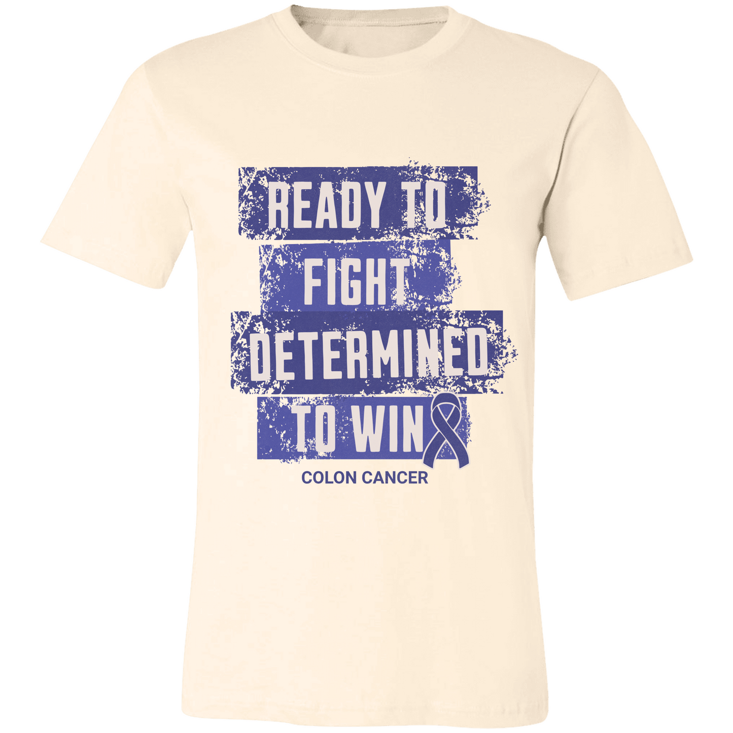 Colon Cancer Awareness T-Shirt – Ready to Fight Determined to Win – Blue Ribbon Survivor Gift