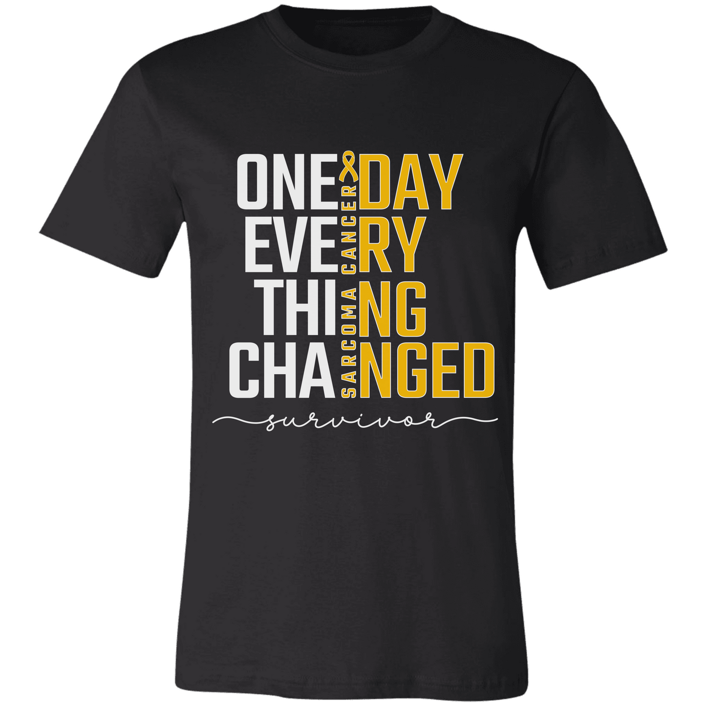 Sarcoma Cancer Survivor Tshirt, One Day Everything Changed Tee, Yellow Ribbon Awareness Shirt for Sarcoma Warrrior