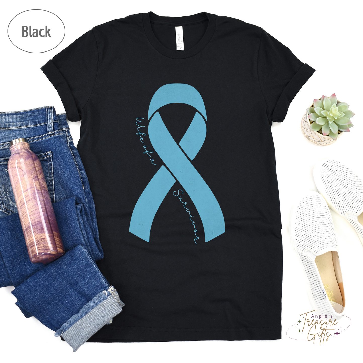Personalized Prostate Cancer Awareness Shirt – Light Blue Ribbon Tee – Customizable Survivor, Warrior, Fighter Support – Bella Canvas 3001