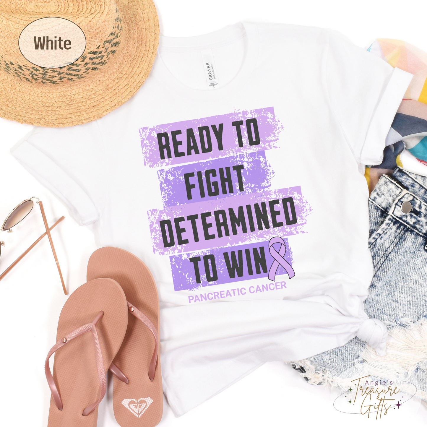 Pancreatic Cancer Awareness T-Shirt – Purple Ribbon Survivor Gift – Ready to Fight Determined to Win