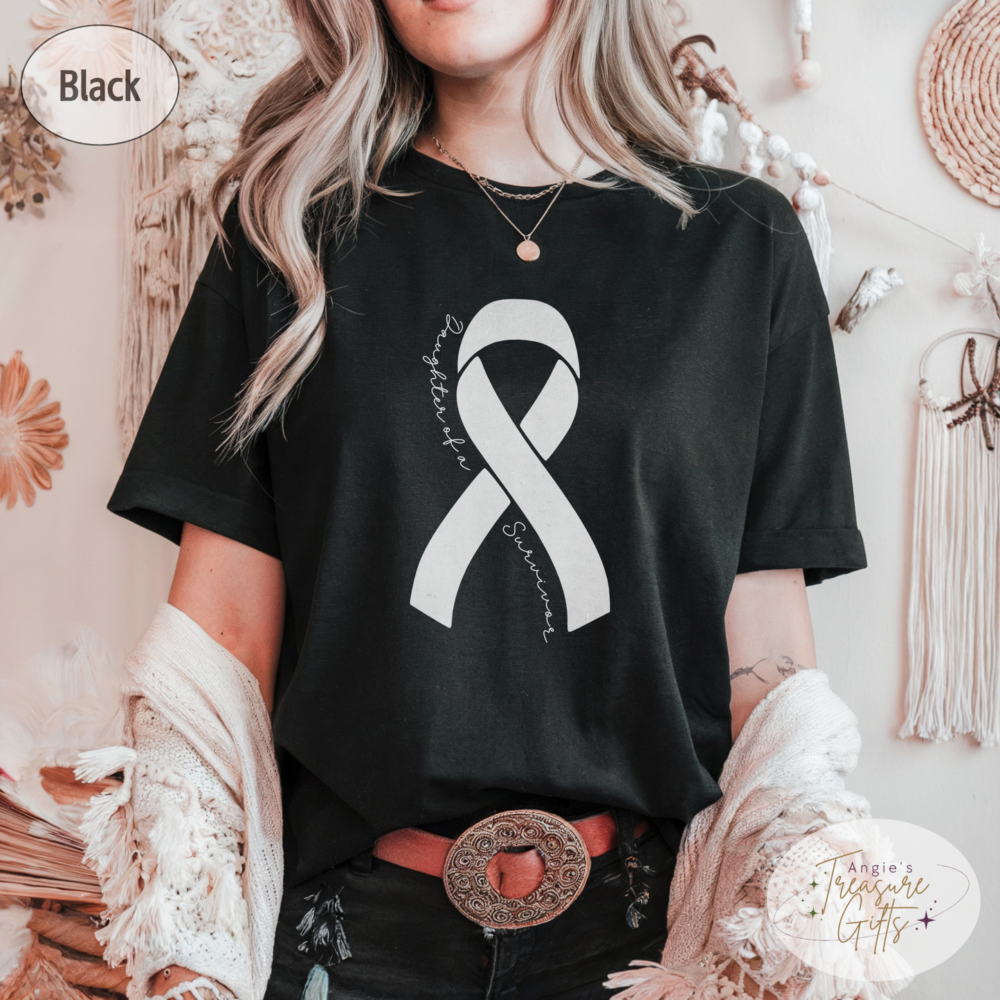 Personalized Lung Cancer Awareness Shirt – White Ribbon Tee – Customizable Survivor, Warrior, Fighter Support – Bella Canvas 3001