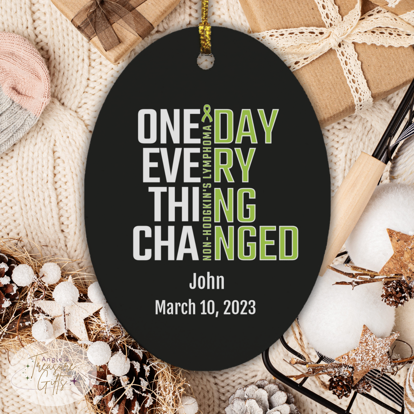 One Day Everything Changed Non-Hodgkin’s Lymphoma Awareness Ornament – Personalized Survivor Gift