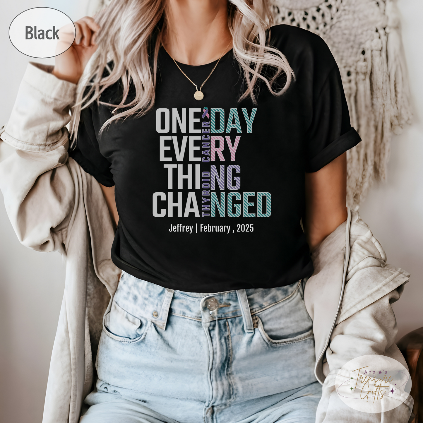 Personalized Thyroid Cancer Awareness T-Shirt – One Day Everything Changed – Custom Survivor, Warrior, Memorial Gift