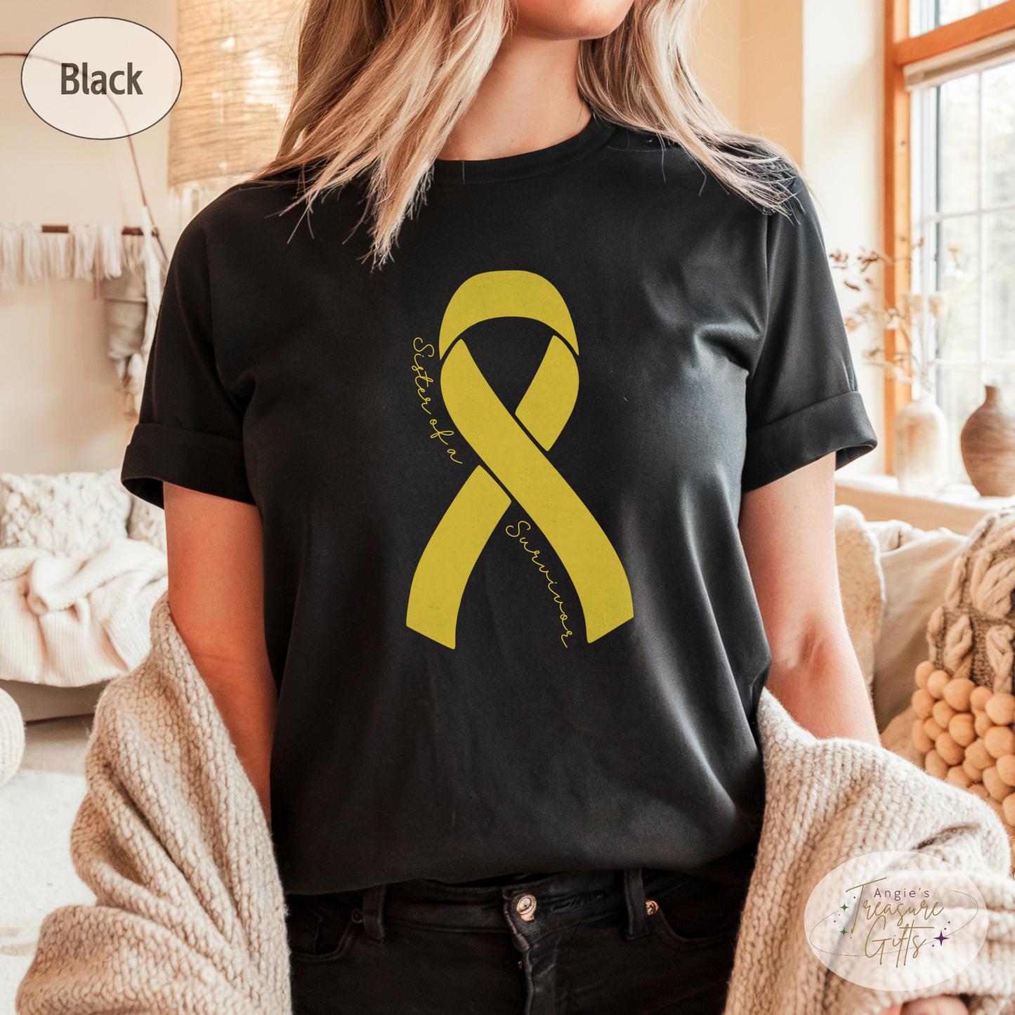 Personalized Sarcoma Cancer Awareness Shirt – Yellow Ribbon Tee – Customizable Survivor, Warrior, Fighter Support – Bella Canvas 3001