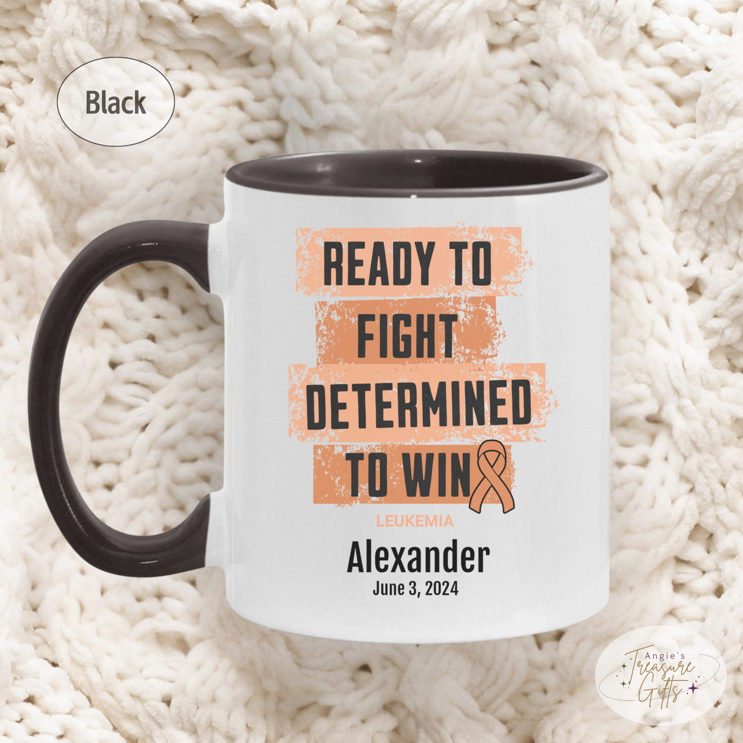 Personalized Leukemia Awareness Mug – “Ready to Fight, Determined to Win” – Orange Ribbon Survivor Gift