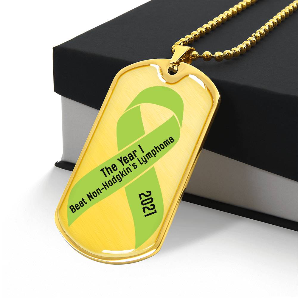 Custom Non-Hodgkin's Lymphoma Necklace, I Beat Non-Hodgkin's Lymphoma Personalized Gift, Cancer Survivor Customized Jewelry, Green Ribbon