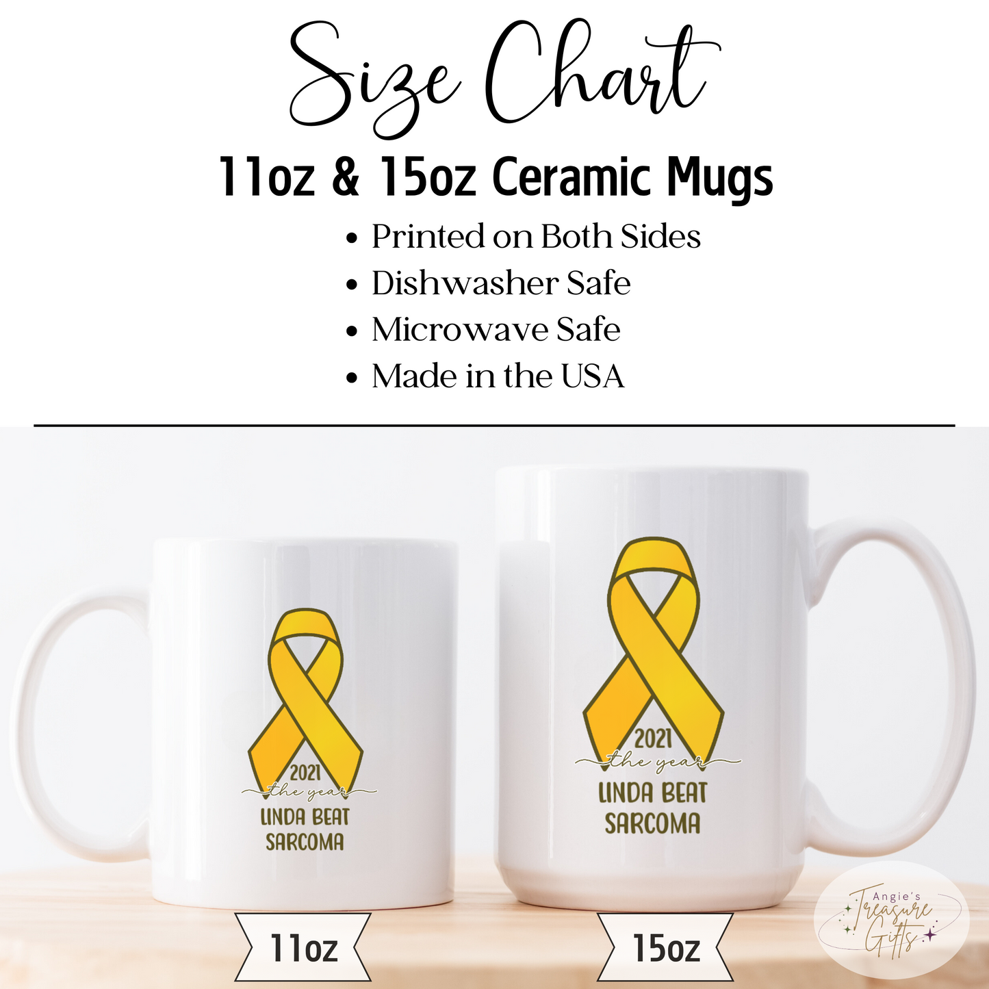 Personalized Sarcoma Cancer Survivor Mug – Yellow Awareness Ribbon Coffee Cup