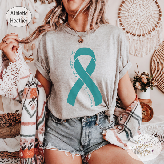 Personalized Ovarian Cancer Awareness Shirt – Teal Ribbon Tee – Customizable Survivor, Warrior, Fighter Support – Bella Canvas 3001
