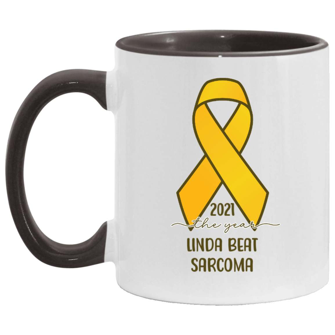 Personalized Sarcoma Cancer Survivor Mug – Yellow Awareness Ribbon Coffee Cup