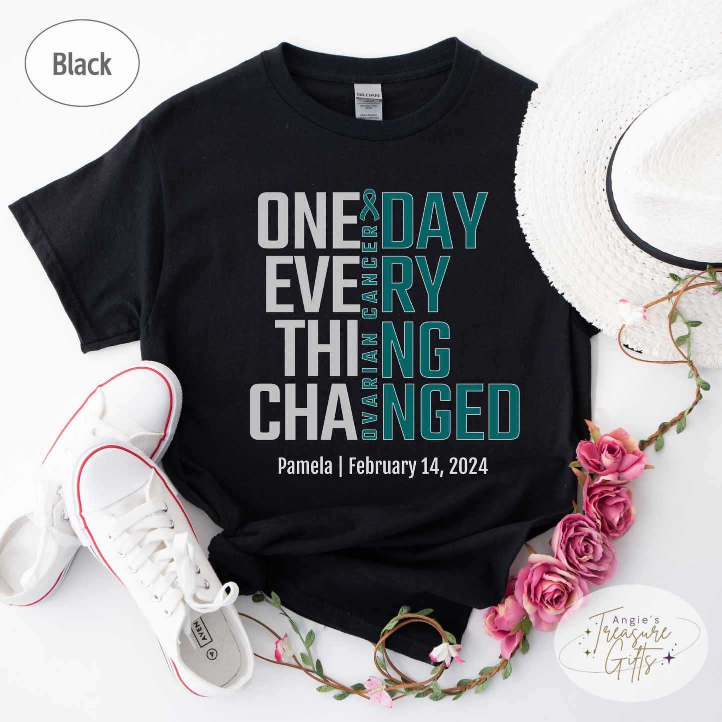Personalized Ovarian Cancer Awareness T-Shirt – One Day Everything Changed – Custom Survivor, Warrior, Memorial Gift