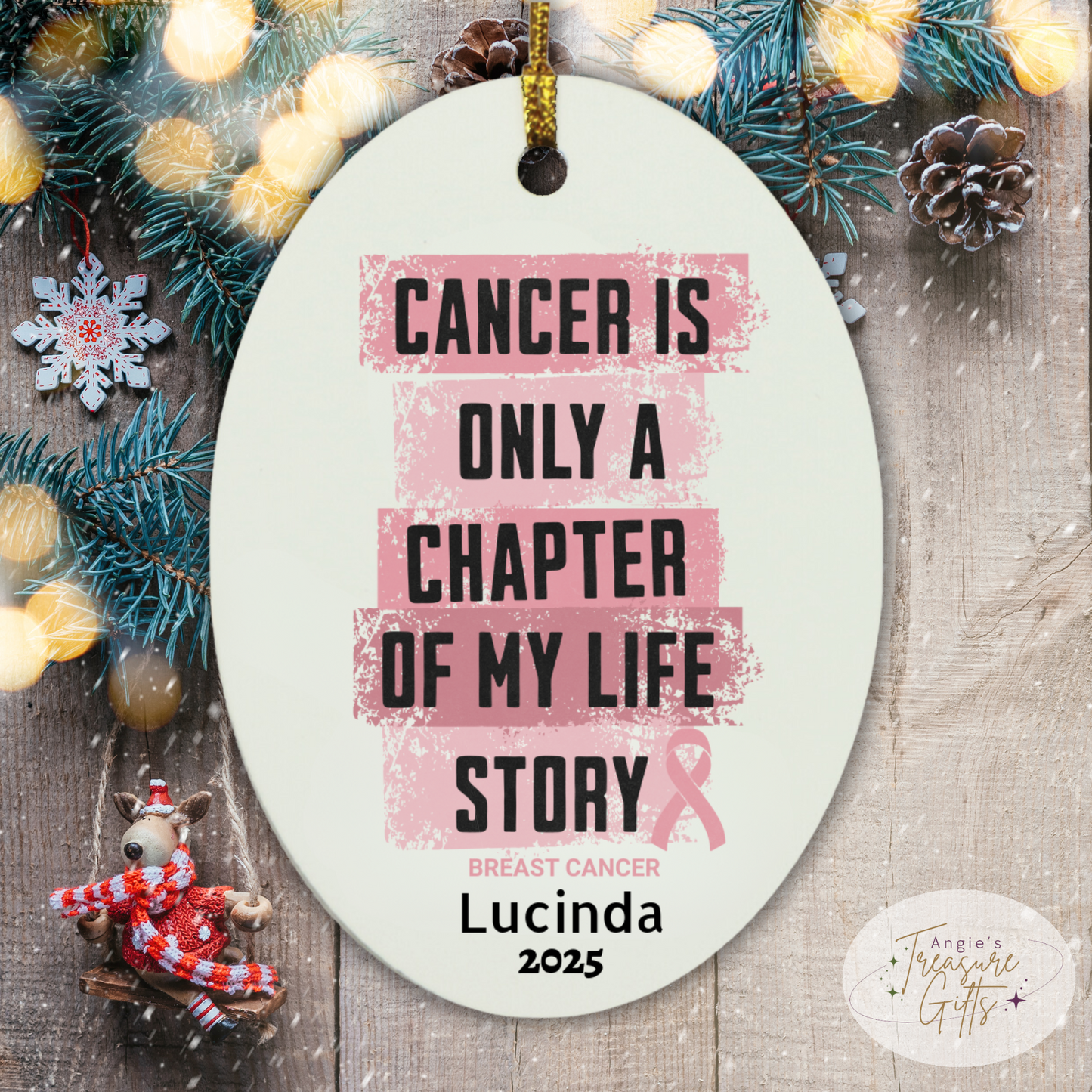 Personalized Breast Cancer Ornament – “Ready to Fight, Determined to Win” Pink Ribbon – Custom Name & Year