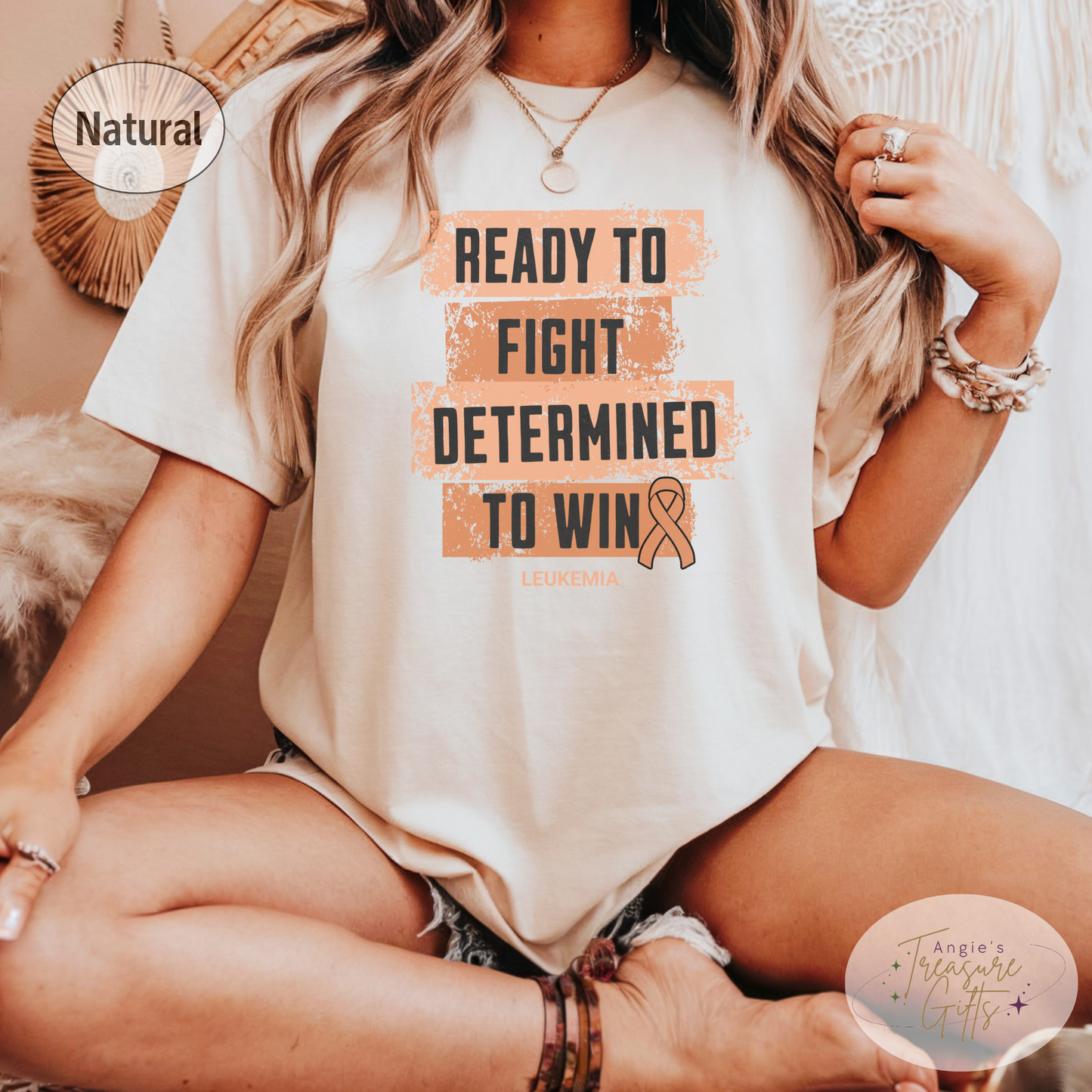 Leukemia Awareness T-Shirt – Orange Ribbon Survivor Gift – Ready to Fight Determined to Win