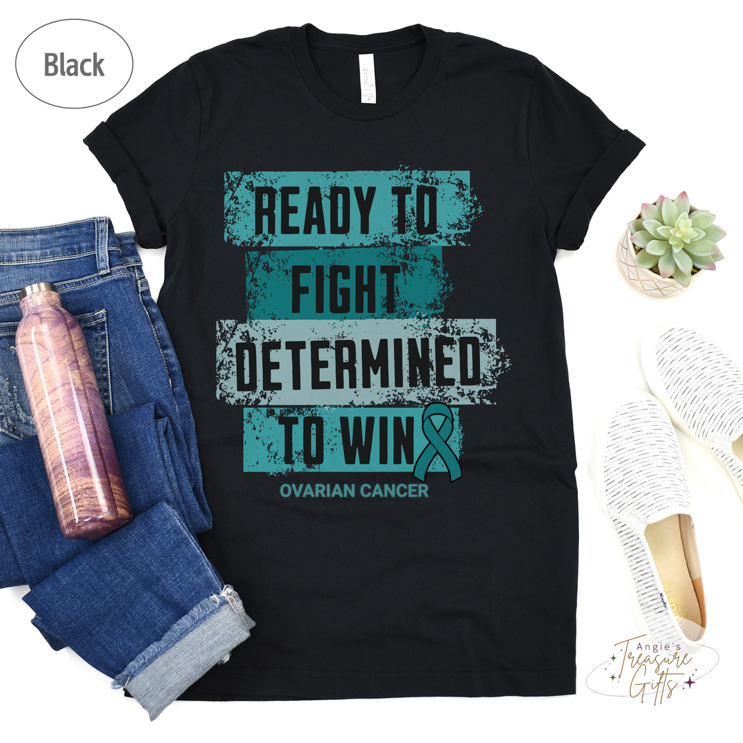 Ovarian Cancer Shirt, Cancer Patient Gift for Her, Women's Cancer Tee, Teal Ribbon T-Shirt, Size Small to 4XL, Plus Size.